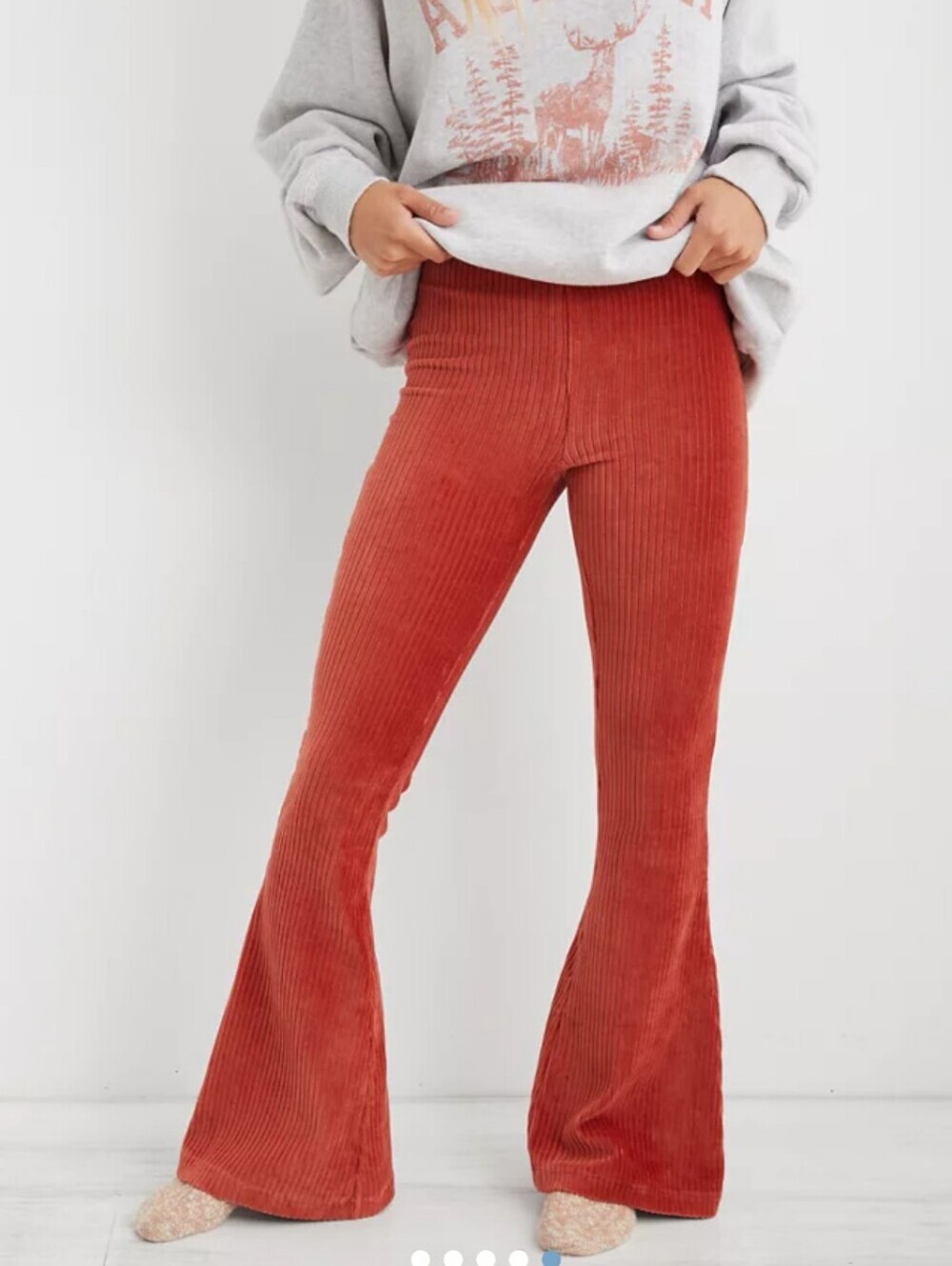 Aerie Corduroy Ribbed Velour Orange Lounge Flare Pants Size XL
